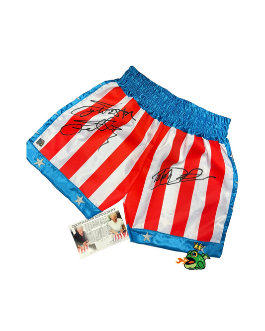 Rocky IV 1985 Boxing Trunks Signed Stallone & Lundgren Authentic Signings COA